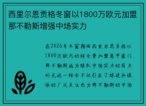 西里尔恩贡格冬窗以1800万欧元加盟那不勒斯增强中场实力
