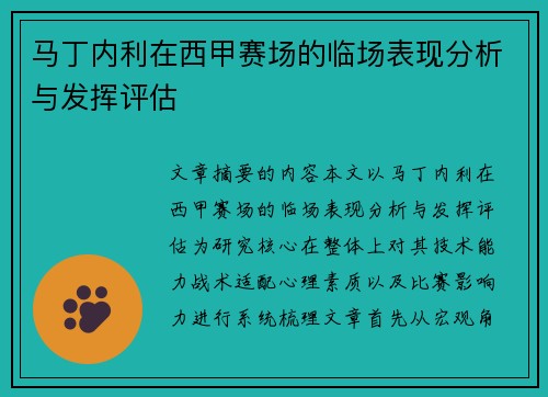 马丁内利在西甲赛场的临场表现分析与发挥评估